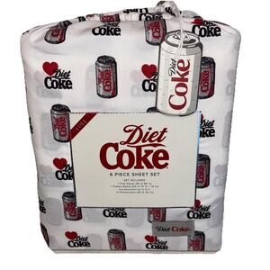 Diet Coke FULL Sheet Set 6 Piece White And Red Love Diet Coke Heart Coca Cola